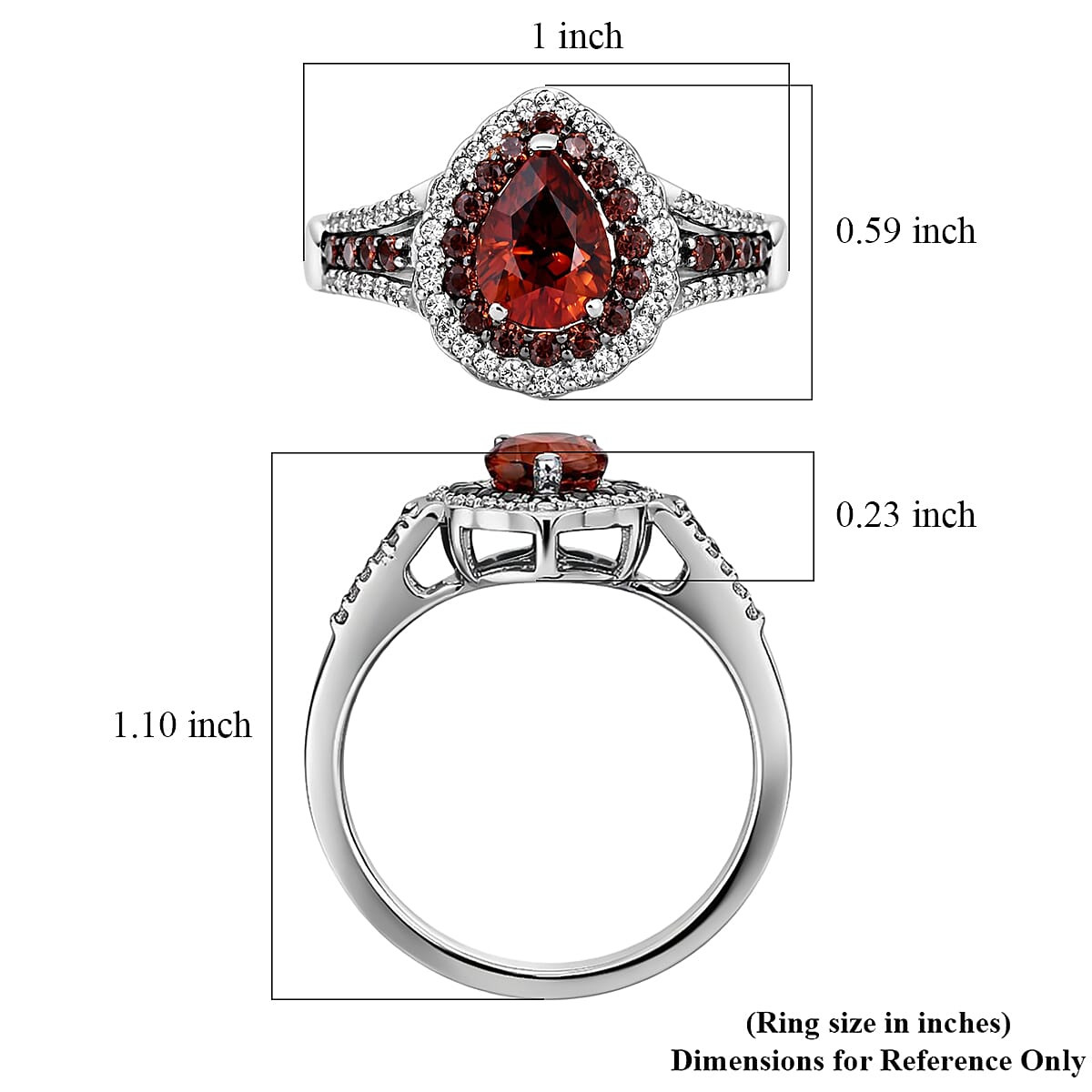 D'Joy Premium Red Zircon, Chocolate and White Zircon 3.40 ctw Flame Crest Ring in Rhodium Over Sterling Silver (Size 10.0) (Del. in 7-10 Days) image number 5