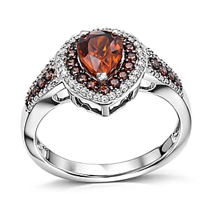 D'Joy Premium Red Zircon, Chocolate and White Zircon 3.40 ctw Flame Crest Ring in Rhodium Over Sterling Silver (Size 6.0) (Del. in 7-10 Days)
