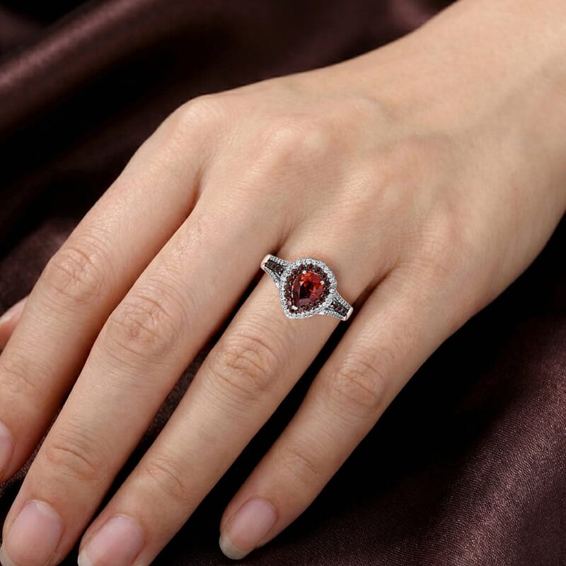 D'Joy Premium Red Zircon, Chocolate and White Zircon 3.40 ctw Flame Crest Ring in Rhodium Over Sterling Silver (Size 6.0)