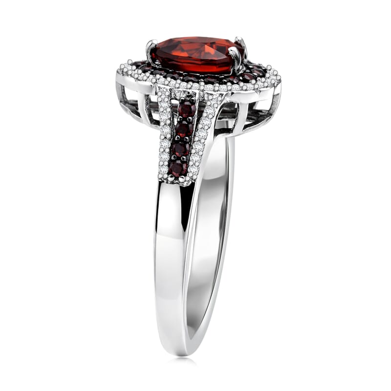 D'Joy Premium Red Zircon, Chocolate and White Zircon 3.40 ctw Flame Crest Ring in Rhodium Over Sterling Silver (Size 6.0)