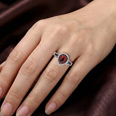 D'Joy Premium Red Zircon, Chocolate and White Zircon 3.40 ctw Flame Crest Ring in Rhodium Over Sterling Silver (Size 7.0)