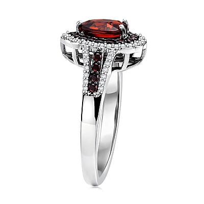 D'Joy Premium Red Zircon, Chocolate and White Zircon 3.40 ctw Flame Crest Ring in Rhodium Over Sterling Silver (Size 7.0)