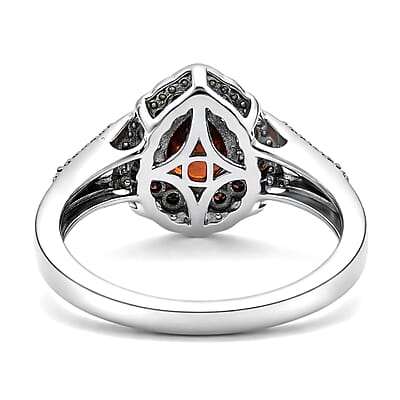 D'Joy Premium Red Zircon, Chocolate and White Zircon 3.40 ctw Flame Crest Ring in Rhodium Over Sterling Silver (Size 7.0)