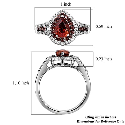 D'Joy Premium Red Zircon, Chocolate and White Zircon 3.40 ctw Flame Crest Ring in Rhodium Over Sterling Silver (Size 7.0)