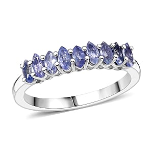 D'Joy Tanzanite 0.85 ctw Ring in Rhodium Over Sterling Silver (Size 10.0)