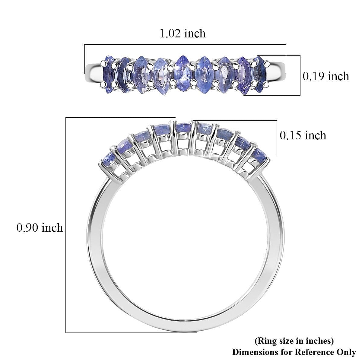 D'Joy Tanzanite Ring in Rhodium Over Sterling Silver 0.85 ctw (Size 6.0) image number 5