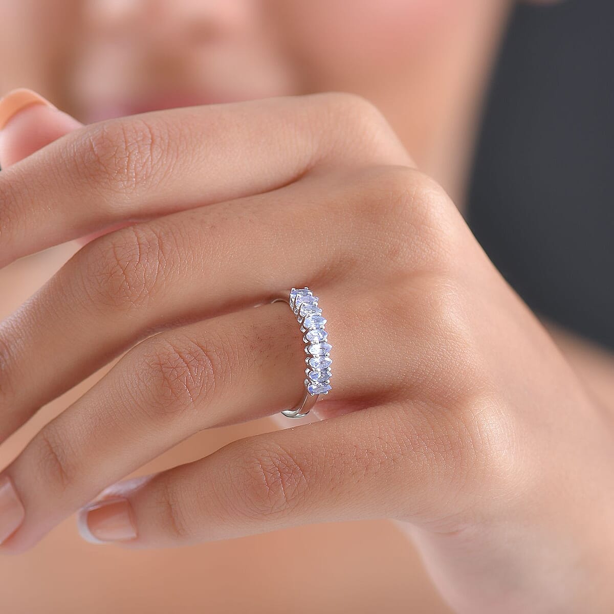 D'Joy Tanzanite 0.85 ctw Ring in Rhodium Over Sterling Silver (Size 8.0) image number 2