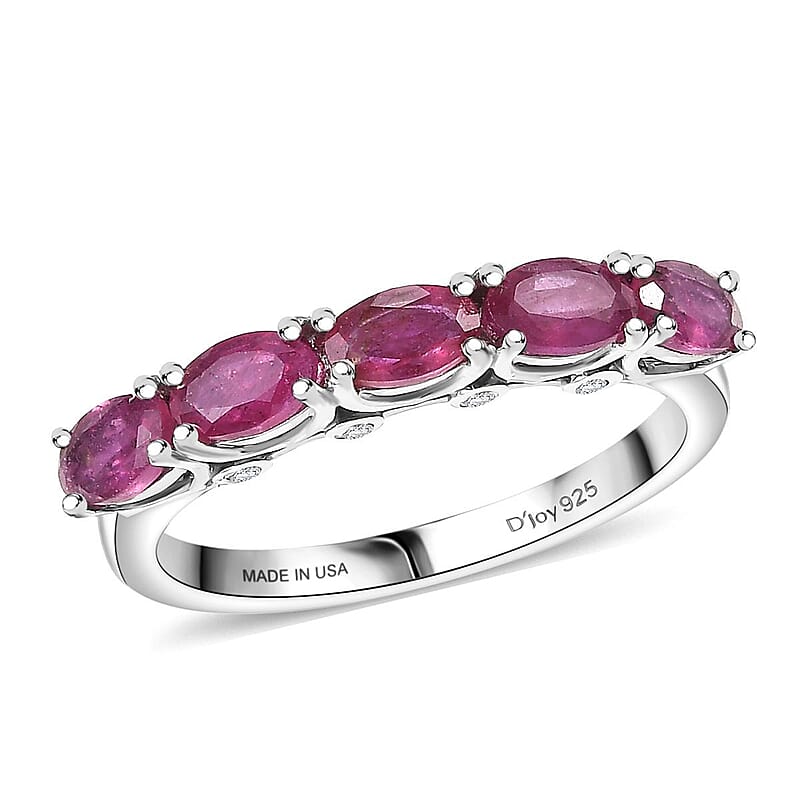 D'Joy Niassa Ruby (FF) and Moissanite 1.90 ctw Ring in Platinum Over Sterling Silver (Size 10.0)