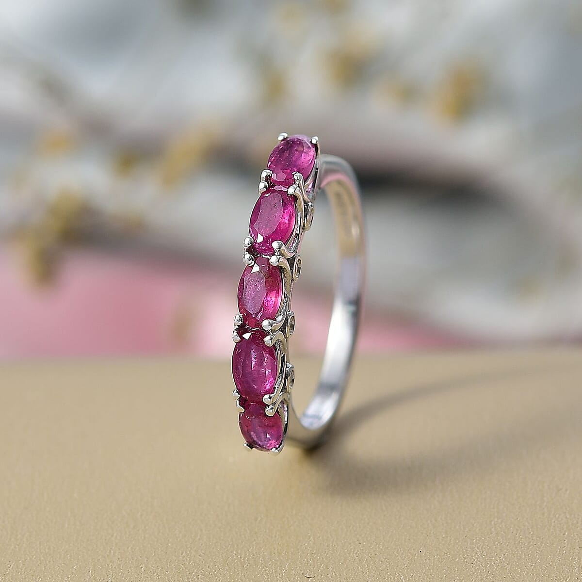 D'Joy Niassa Ruby (FF) and Moissanite 1.90 ctw Ring in Platinum Over Sterling Silver (Size 5.0) image number 1