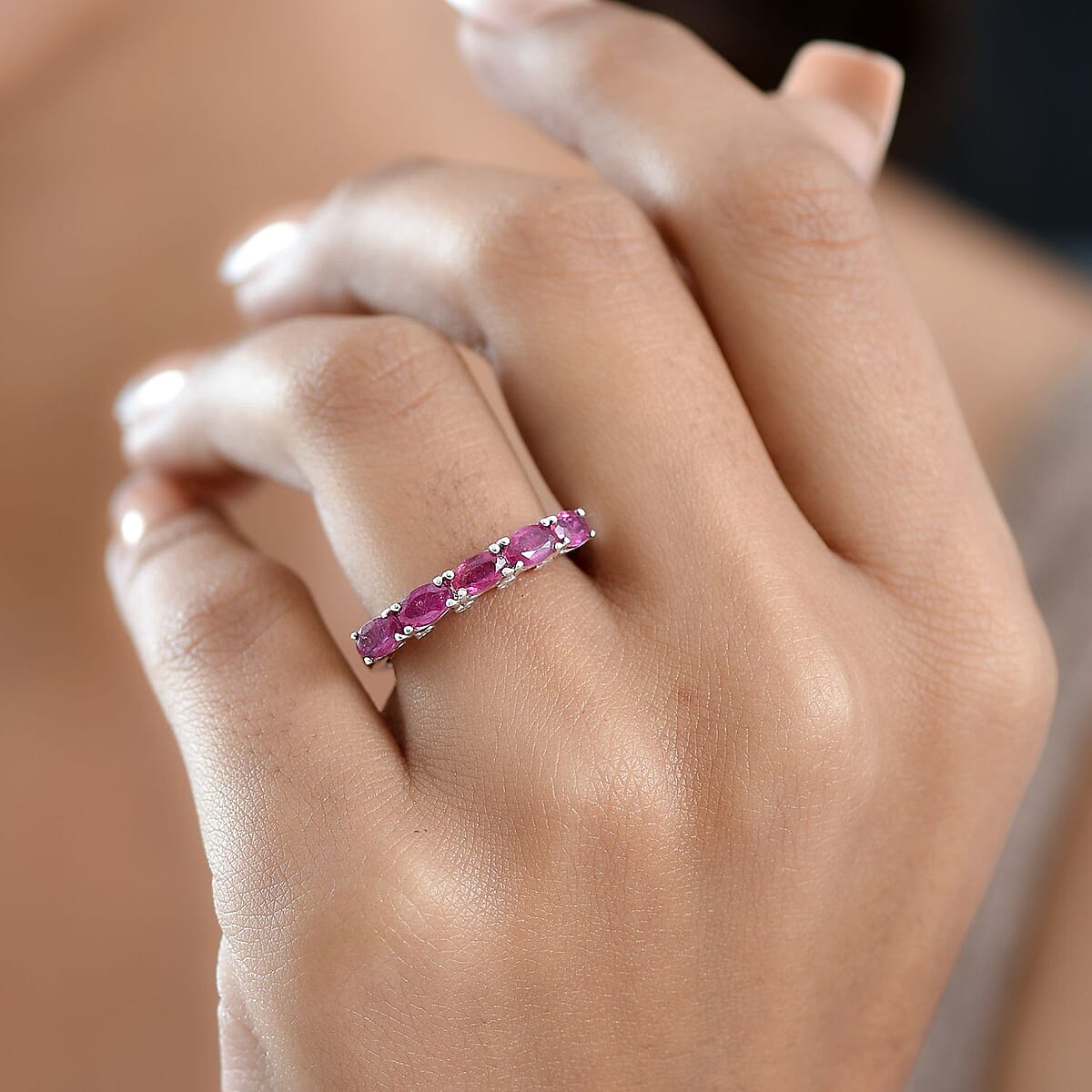 D'Joy Niassa Ruby (FF) and Moissanite 1.90 ctw Ring in Platinum Over Sterling Silver (Size 5.0) image number 2