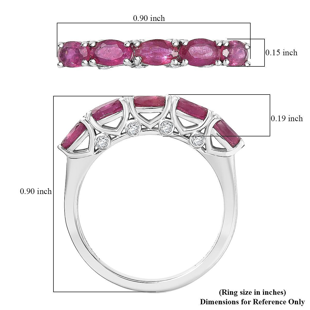 D'Joy Niassa Ruby (FF) and Moissanite 1.90 ctw Ring in Platinum Over Sterling Silver (Size 5.0) image number 5