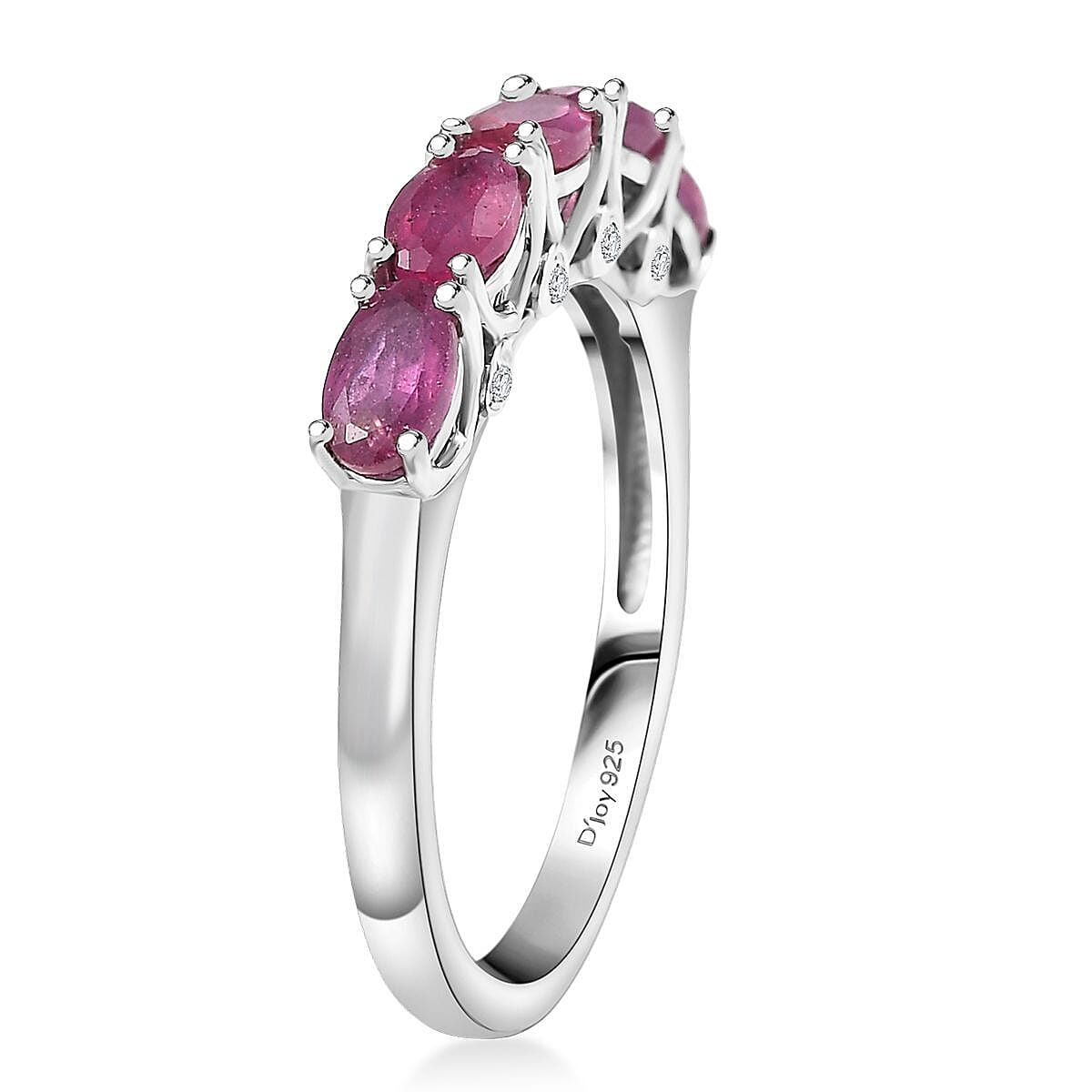 D'Joy Niassa Ruby (FF) and Moissanite 1.90 ctw Ring in Platinum Over Sterling Silver (Size 6.0) image number 3