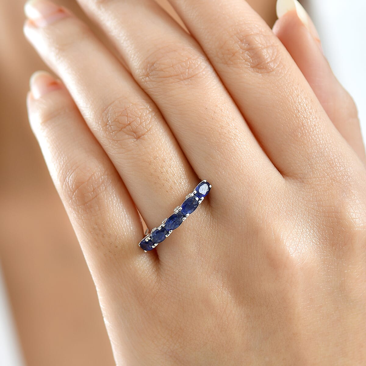 D'Joy Masoala Sapphire (D) and Moissanite 1.85 ctw Ring in Platinum Over Sterling Silver (Size 7.0) image number 2