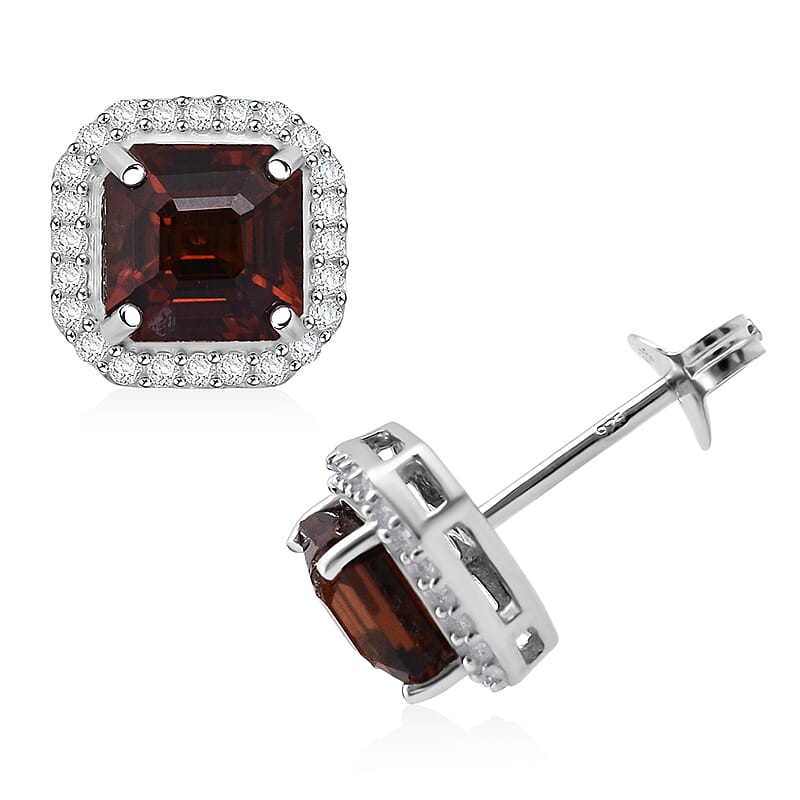 D'Joy Premium Red Zircon and Moissanite 4.00 ctw Scarlet Flame Earrings in Rhodium Over Sterling Silver