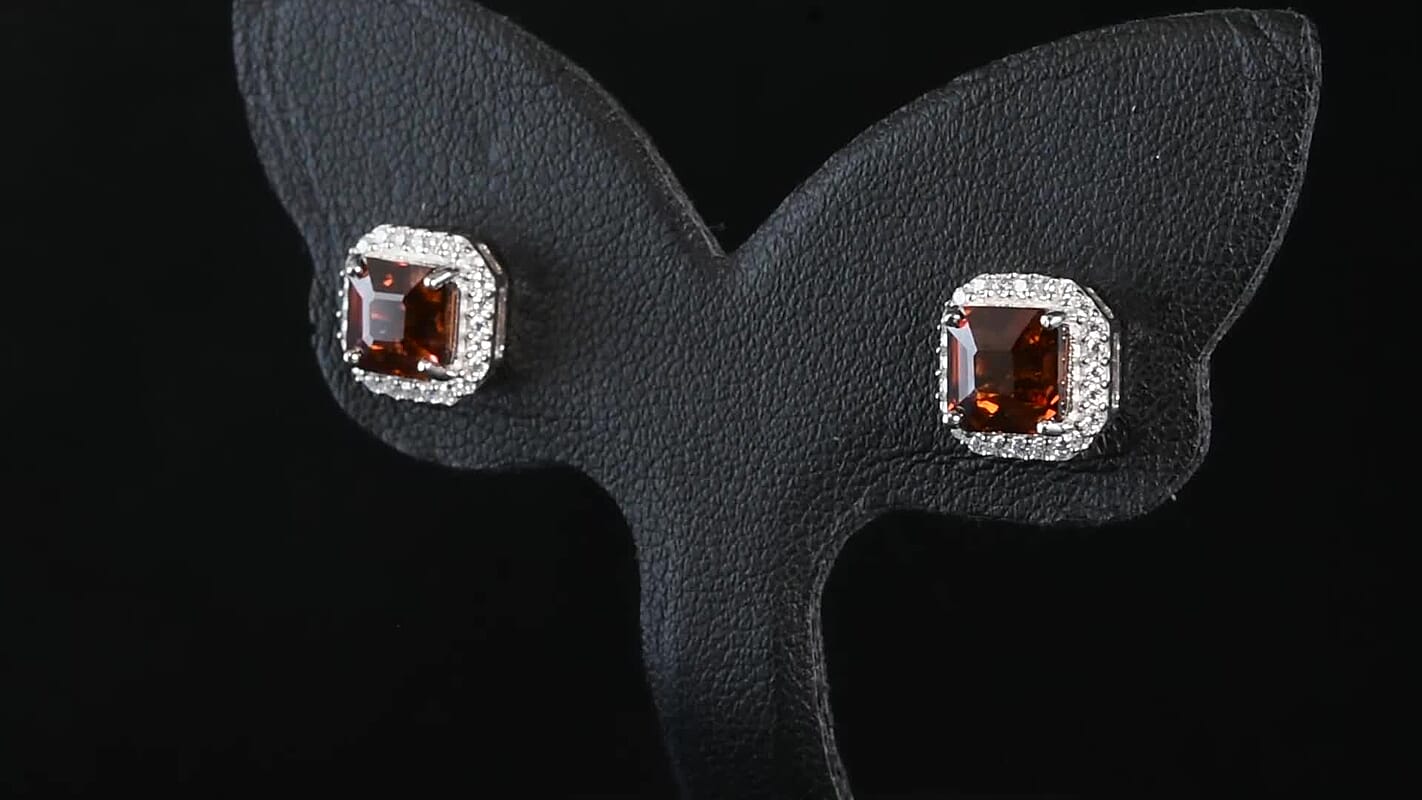 D'Joy Premium Red Zircon and Moissanite 4.00 ctw Scarlet Flame Earrings in Rhodium Over Sterling Silver