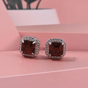 D'Joy Premium Red Zircon and Moissanite 4.00 ctw Scarlet Flame Earrings in Rhodium Over Sterling Silver (Del. in 7-10 Days)