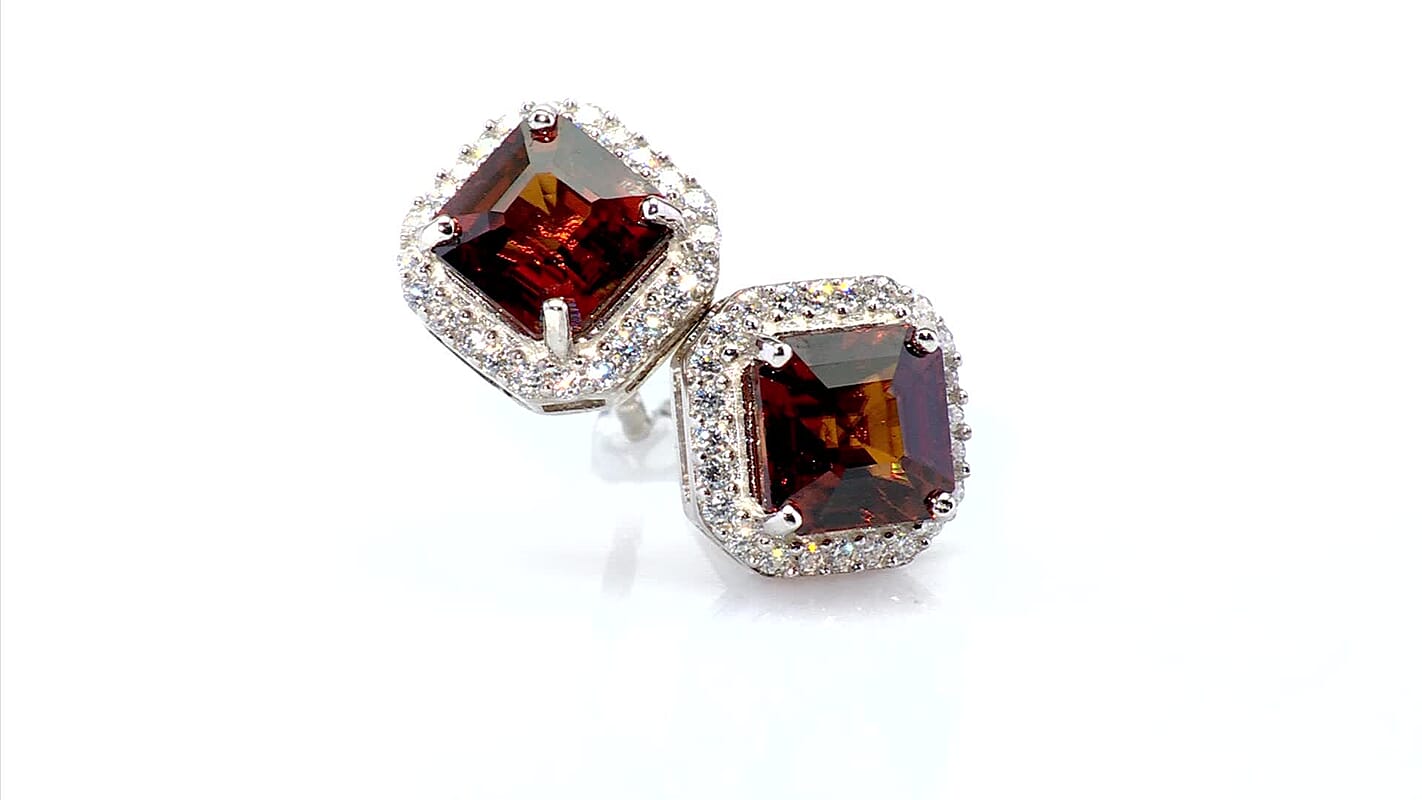D'Joy Premium Red Zircon and Moissanite 4.00 ctw Scarlet Flame Earrings in Rhodium Over Sterling Silver