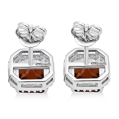 D'Joy Premium Red Zircon and Moissanite 4.00 ctw Scarlet Flame Earrings in Rhodium Over Sterling Silver