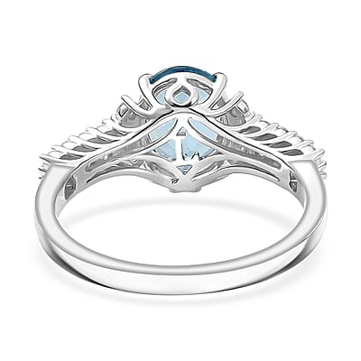 Certified & Appraised AAA Santa maria Aquamarine and Luxuriant Lab Grown Diamond G-H SI 2.00 ctw Oceanic Serenity Ring in 10K White Gold (Size 10.0)