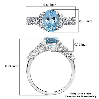 Certified & Appraised AAA Santa maria Aquamarine and Luxuriant Lab Grown Diamond G-H SI 2.00 ctw Oceanic Serenity Ring in 10K White Gold (Size 10.0)
