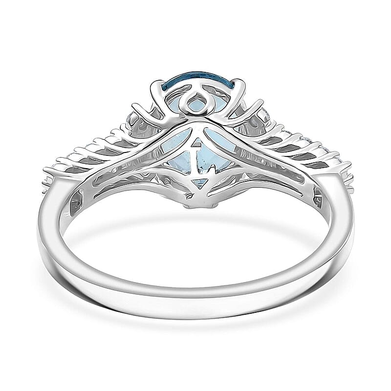 Certified AAA Santa maria Aquamarine, Lab Grown Diamond (G-H, SI) Ring in 10K White Gold 1.94 ctw (Size 10.5)