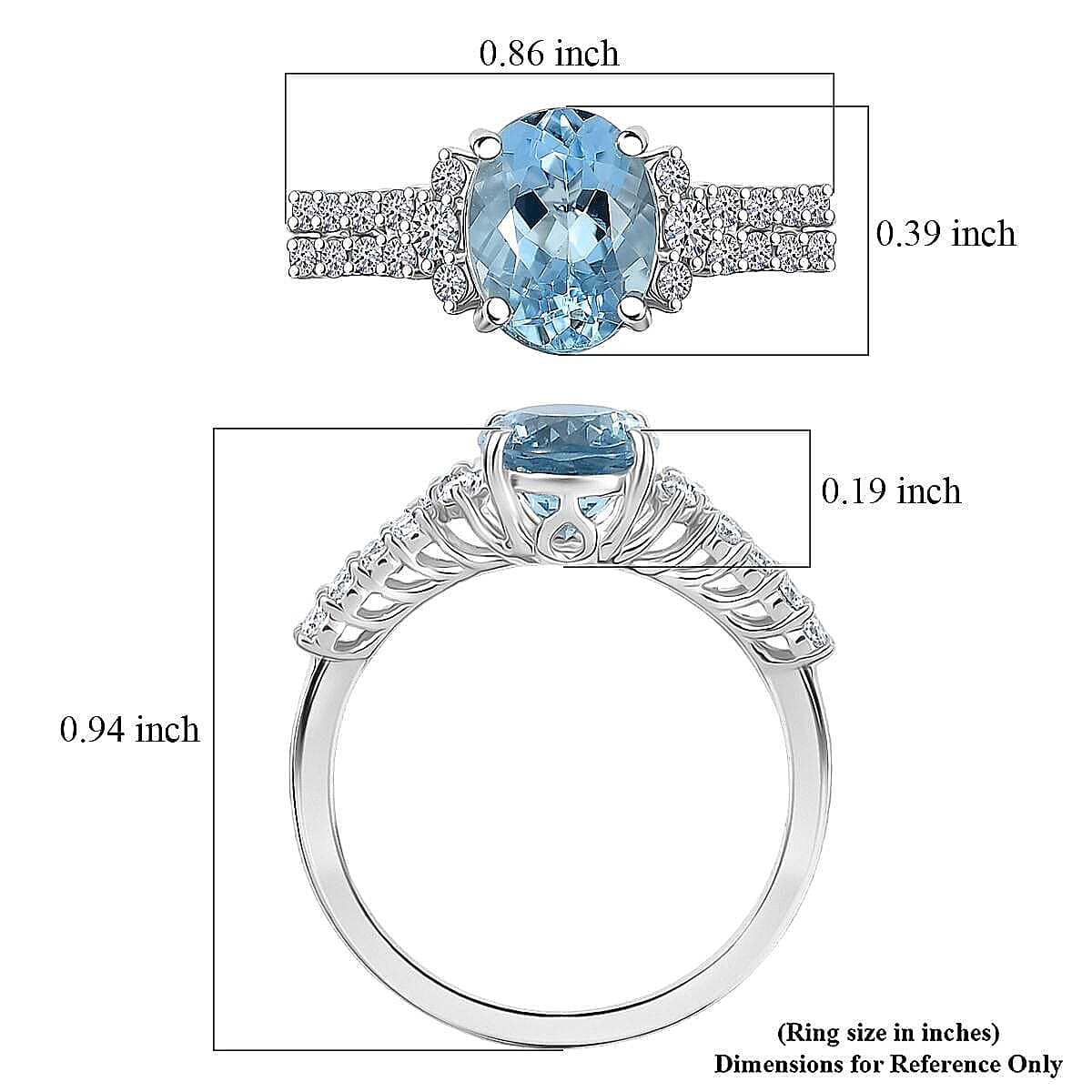 Certified & Appraised AAA Santa maria Aquamarine and G-H SI Luxuriant Lab Grown Diamond 1.94 ctw Oceanic Serenity Ring in 10K White Gold (Size 5.0) image number 5