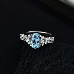 Certified AAA Santa maria Aquamarine, Lab Grown Diamond (G-H, SI) Ring in 10K White Gold 1.94 ctw (Size 6.0)