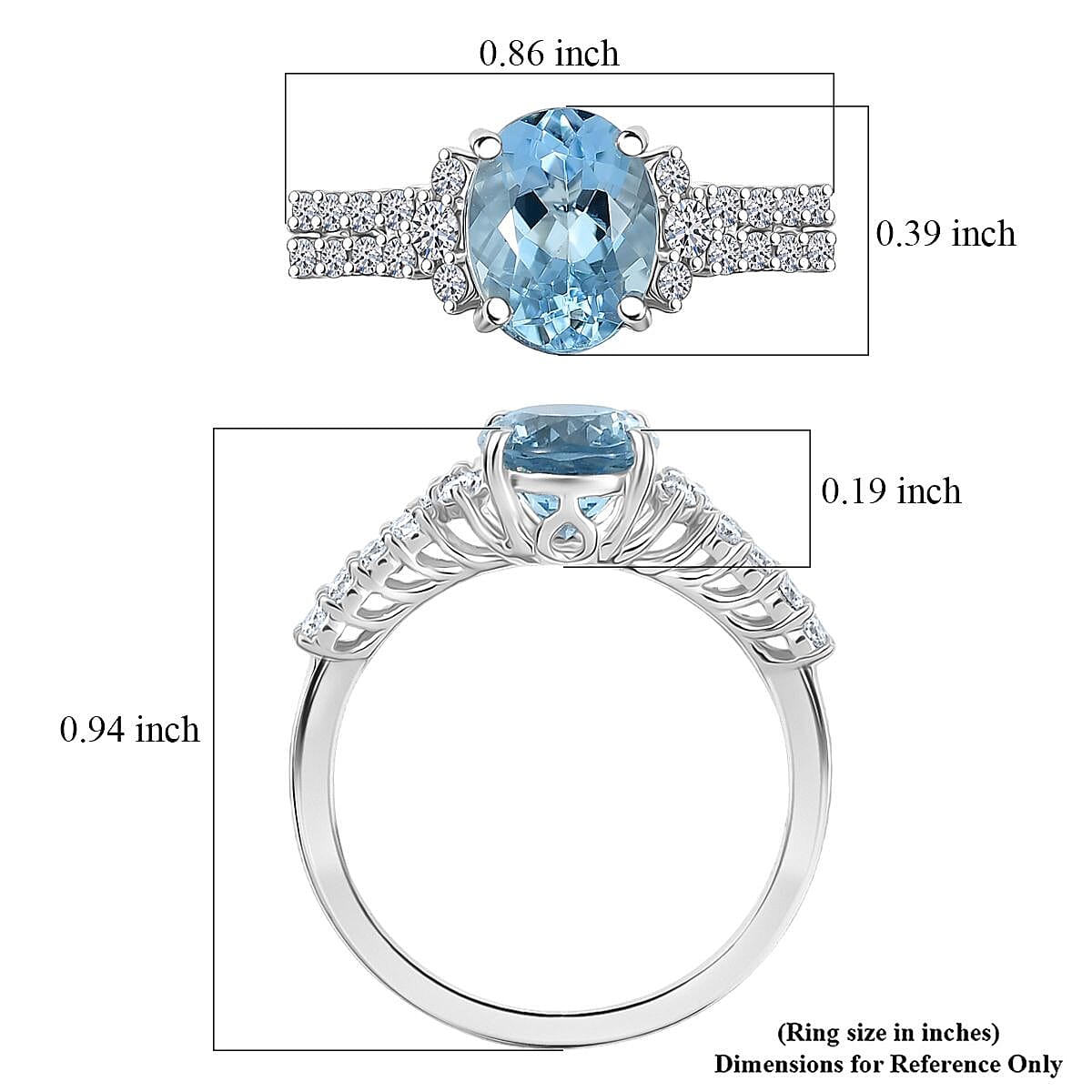 Certified AAA Santa maria Aquamarine, Lab Grown Diamond (G-H, SI) Ring in 10K White Gold 1.94 ctw (Size 6.0) image number 5