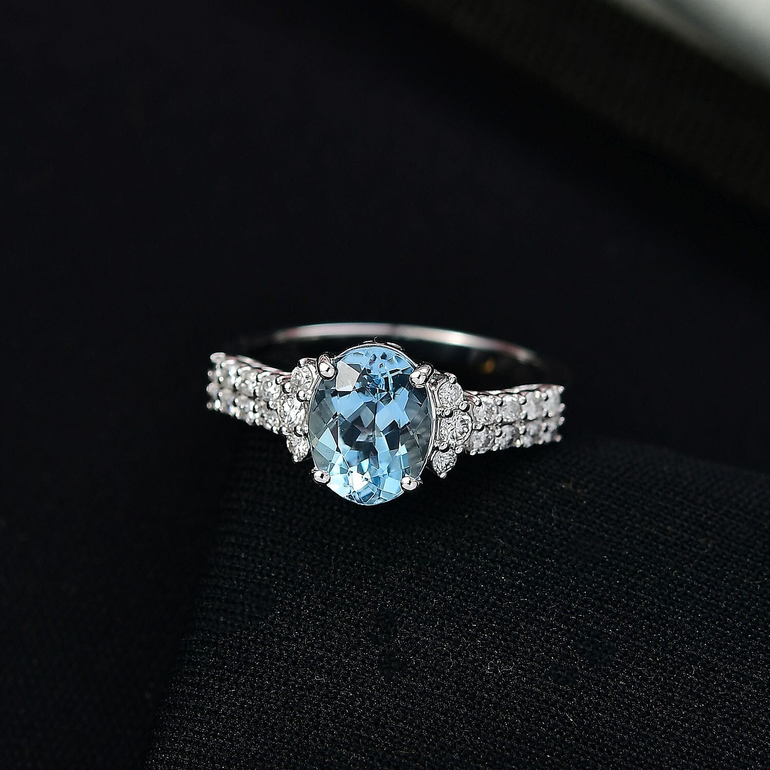 Certified & Appraised AAA Santa maria Aquamarine and G-H SI Luxuriant Lab Grown Diamond 1.94 ctw Oceanic Serenity Ring in 10K White Gold