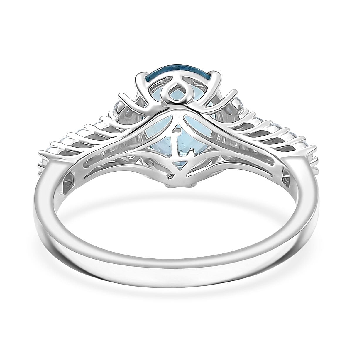 Certified AAA Santa maria Aquamarine, Lab Grown Diamond (G-H, SI) Ring in 10K White Gold 1.94 ctw (Size 7.0) image number 4