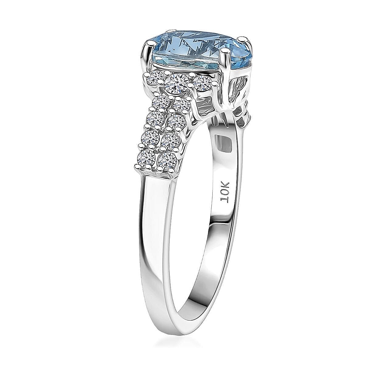 Certified & Appraised AAA Santa maria Aquamarine and G-H SI Luxuriant Lab Grown Diamond 1.94 ctw Oceanic Serenity Ring in 10K White Gold (Size 7.5) image number 3