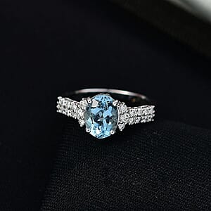 Certified AAA Santa maria Aquamarine, Lab Grown Diamond (G-H, SI) Ring in 10K White Gold 1.94 ctw (Size 9.5)
