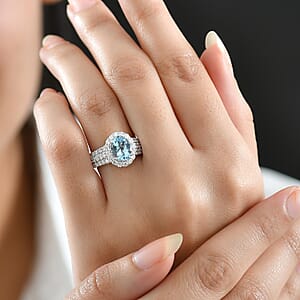 Certified AAA Santa Maria Aquamarine, Diamond Ring in 10K White Gold 2.71 ctw (Size 10.0)