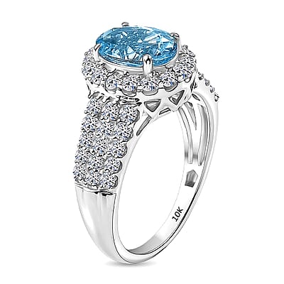 Certified and Appraised AAA Santa Maria Aquamarine, Diamond Ring in 10K White Gold 2.71 ctw (Size 11.0)