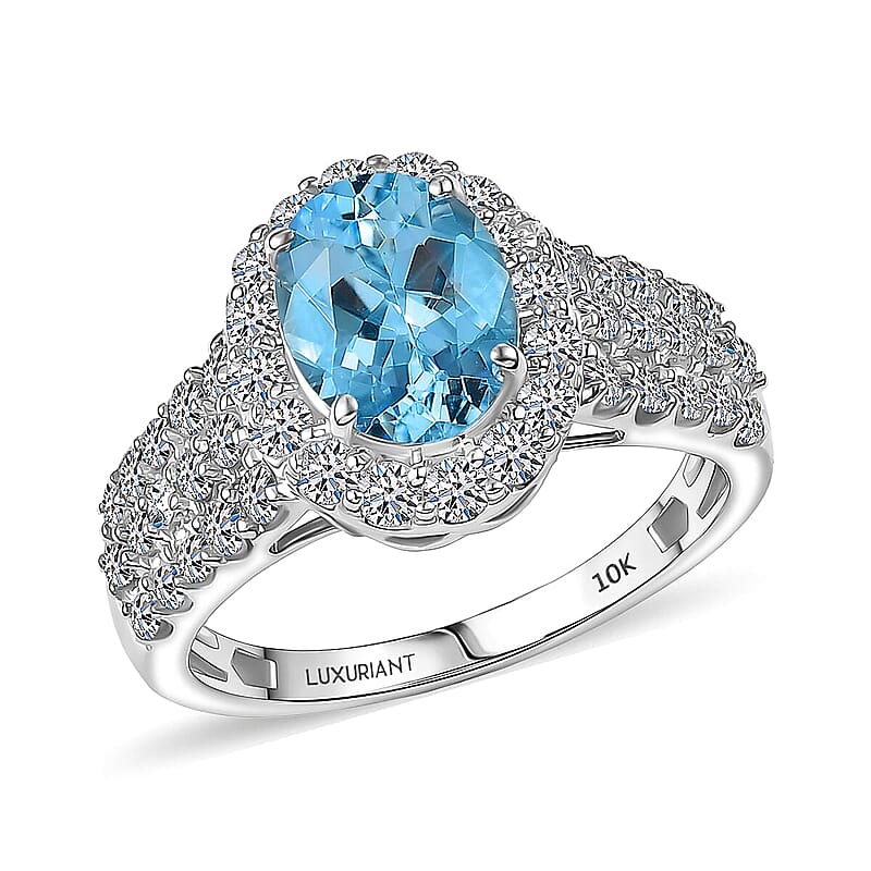 Certified and Appraised AAA Santa Maria Aquamarine, Diamond Ring in 10K White Gold 2.71 ctw (Size 12.0)