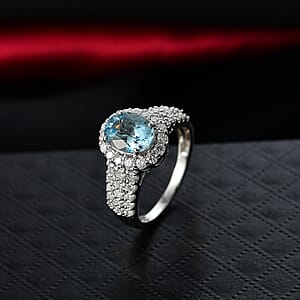 Certified AAA Santa Maria Aquamarine, Diamond Ring in 10K White Gold 2.71 ctw (Size 6.0)