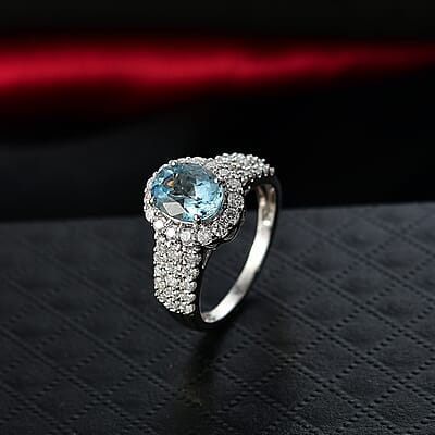 Certified & Appraised AAA Santa Maria Aquamarine, Diamond Ring in 10K White Gold 2.71 ctw (Size 6.0)