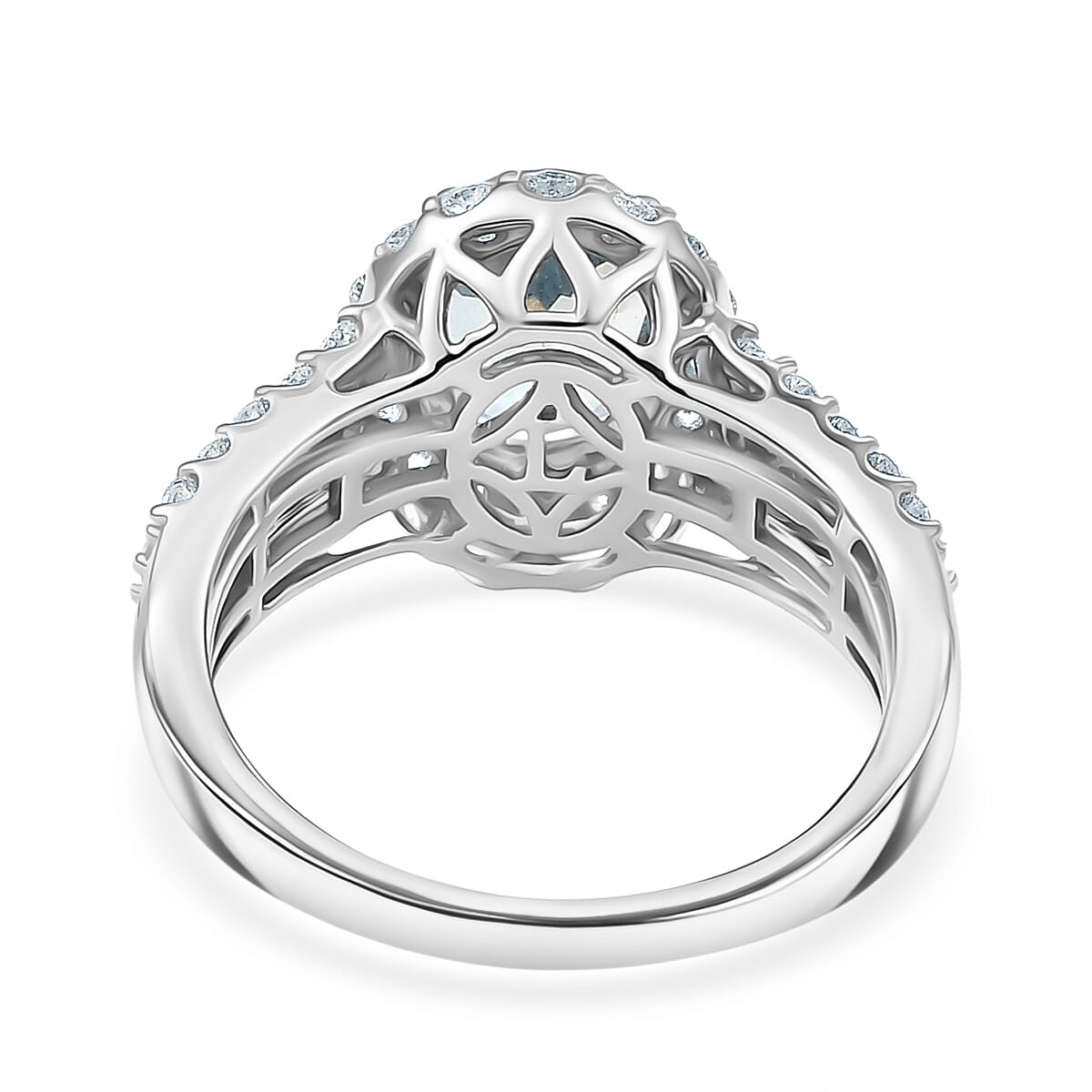 Doorbuster Certified & Appraised AAA Santa Maria Aquamarine and Luxuriant Diamond E-F VS 2.71 ctw Ring in 10K White Gold (Size 7.0) 4.34 Grams image number 1