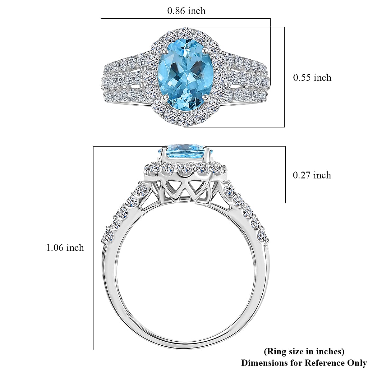 Certified AAA Santa Maria Aquamarine, Diamond Ring in 10K White Gold 2.71 ctw (Size 8.0) image number 1