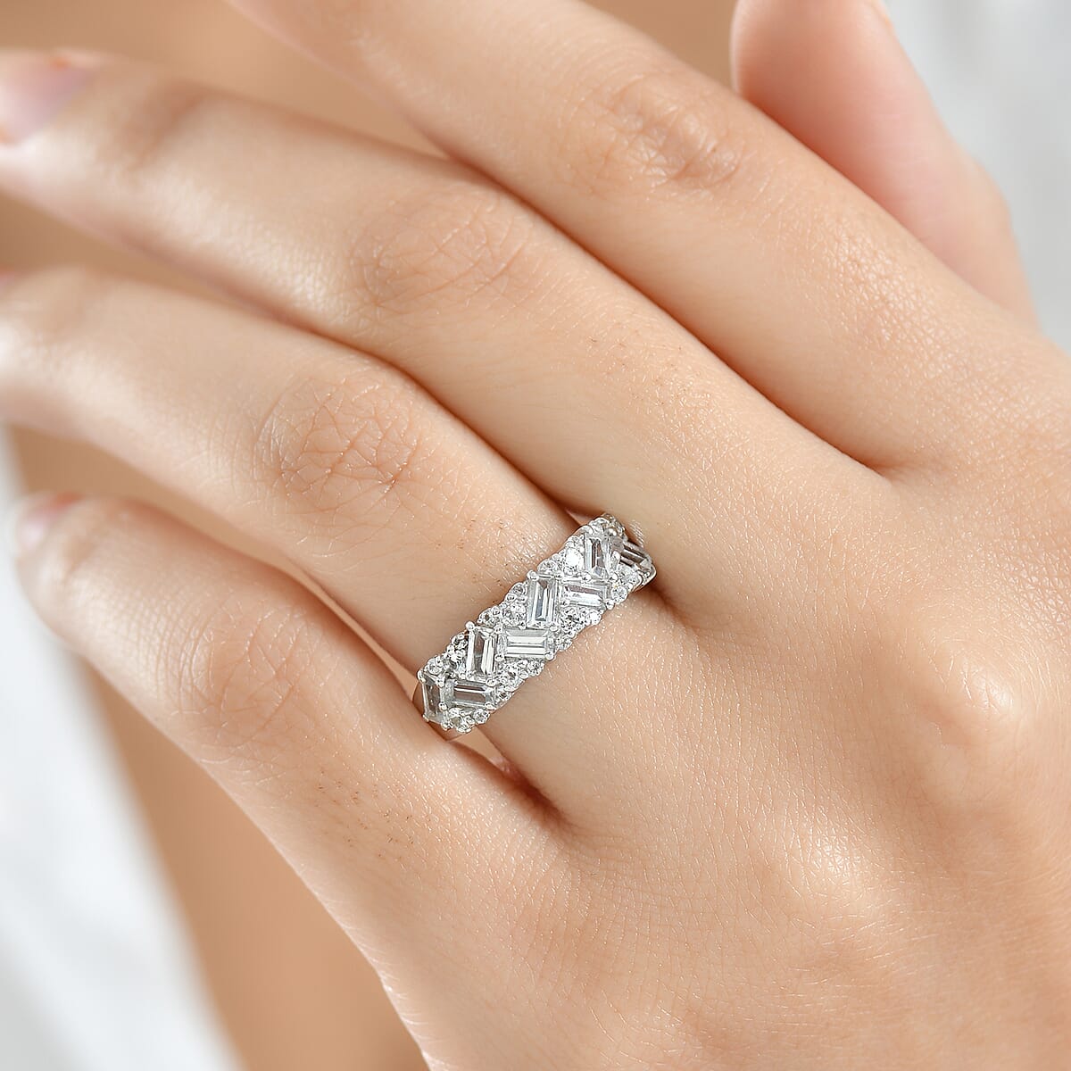 D'Joy White Topaz 1.50 ctw Ring in Platinum Over Sterling Silver (Size 5.0) image number 2