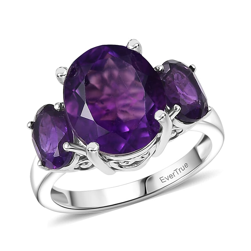 EverTrue African Amethyst 3 Stone Ring in Platinum Bond 5.65 ctw (Size 10.0)
