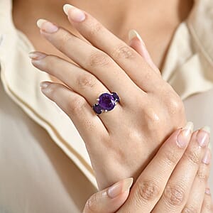 EverTrue African Amethyst 3 Stone Ring in Platinum Bond 5.65 ctw (Size 10.0)