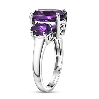 EverTrue African Amethyst 3 Stone Ring in Platinum Bond 5.65 ctw (Size 10.0)