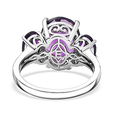 EverTrue African Amethyst 3 Stone Ring in Platinum Bond 5.65 ctw (Size 10.0)