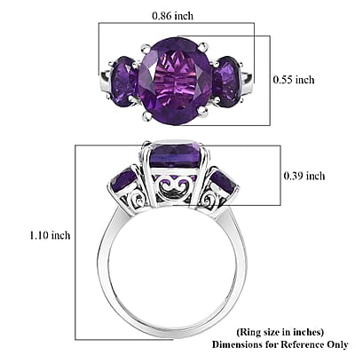 EverTrue African Amethyst 3 Stone Ring in Platinum Bond 5.65 ctw (Size 10.0)