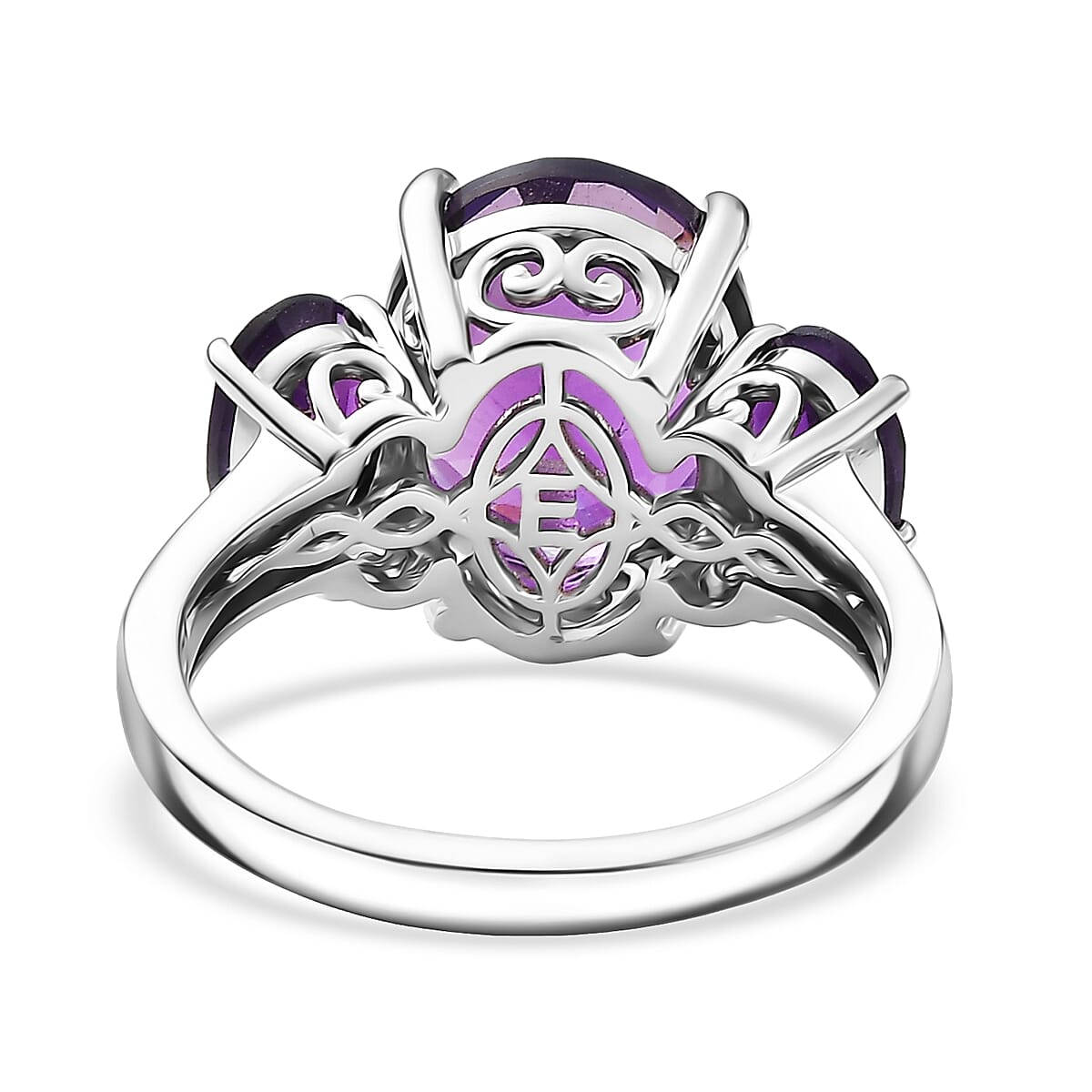 EverTrue African Amethyst 5.65 ctw 3 Stone Ring in Platinum Bond (Size 6.0) image number 4