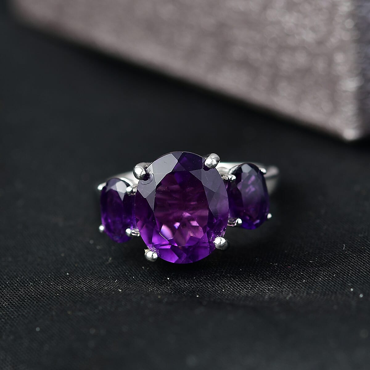 EverTrue African Amethyst 3 Stone Ring in Platinum Bond (Size 10.0) 5.65 ctw image number 1