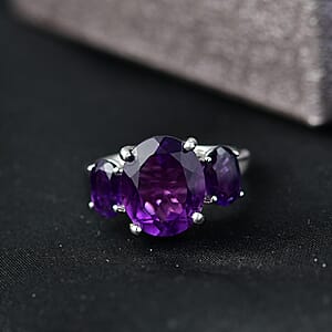 EverTrue African Amethyst 3 Stone Ring in Platinum Bond 5.65 ctw (Size 7.0)