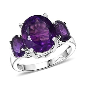 EverTrue African Amethyst 3 Stone Ring in Platinum Bond (Size 10.0) 5.65 ctw