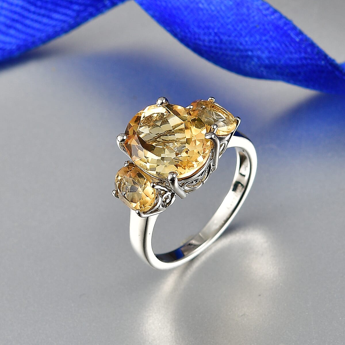 EverTrue Brazilian Citrine 5.90 ctw Ring in Platinum Bond (Size 10.0) image number 1